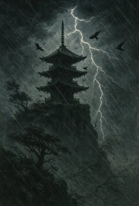 Japanese Pagoda in Stormy Skies Cultural Heritage Poster PosterGoat