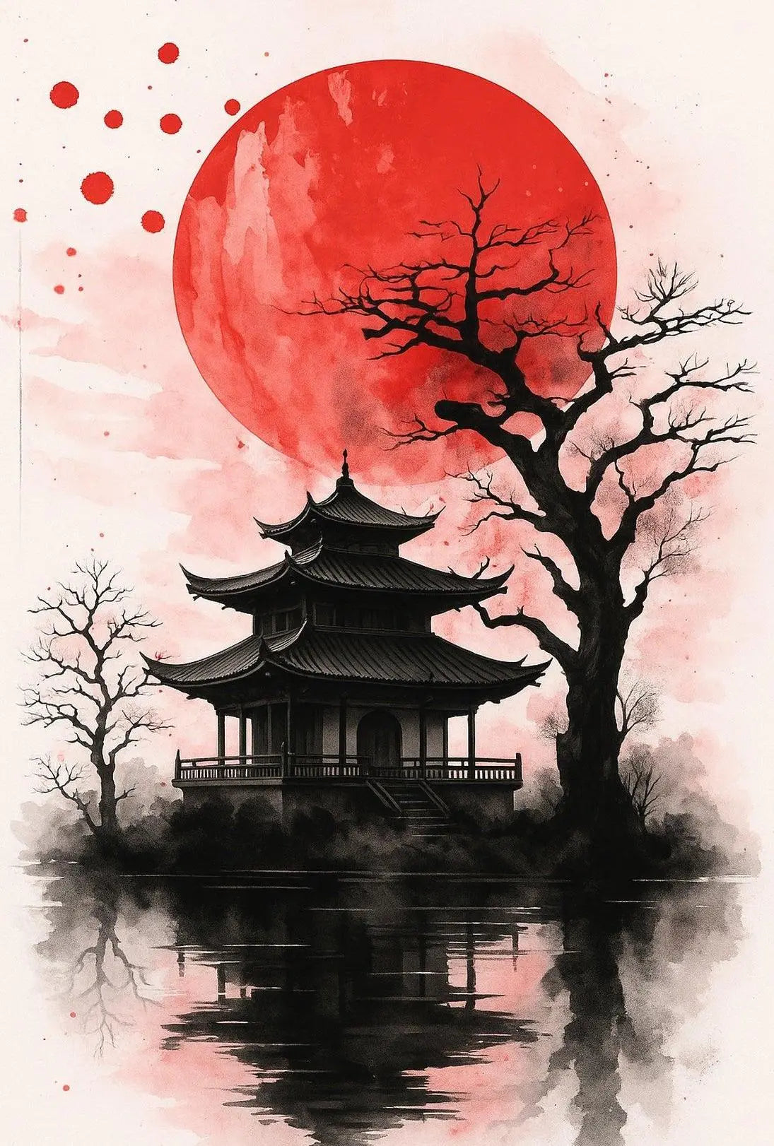 Japanese Pagoda in Sumi-e Style Cultural Heritage Poster PosterGoat