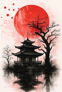 Japanese Pagoda in Sumi-e Style Cultural Heritage Poster PosterGoat