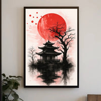 Japanese Pagoda in Sumi-e Style Cultural Heritage Poster PosterGoat