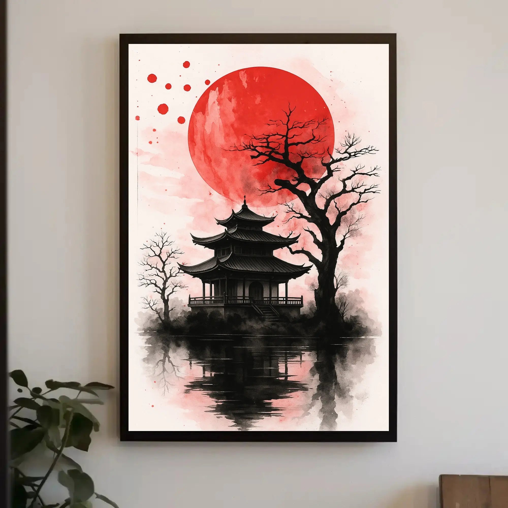 Japanese Pagoda in Sumi-e Style Cultural Heritage Poster PosterGoat
