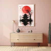 Japanese Pagoda in Sumi-e Style Cultural Heritage Poster PosterGoat