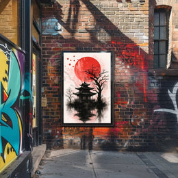Japanese Pagoda in Sumi-e Style Cultural Heritage Poster PosterGoat