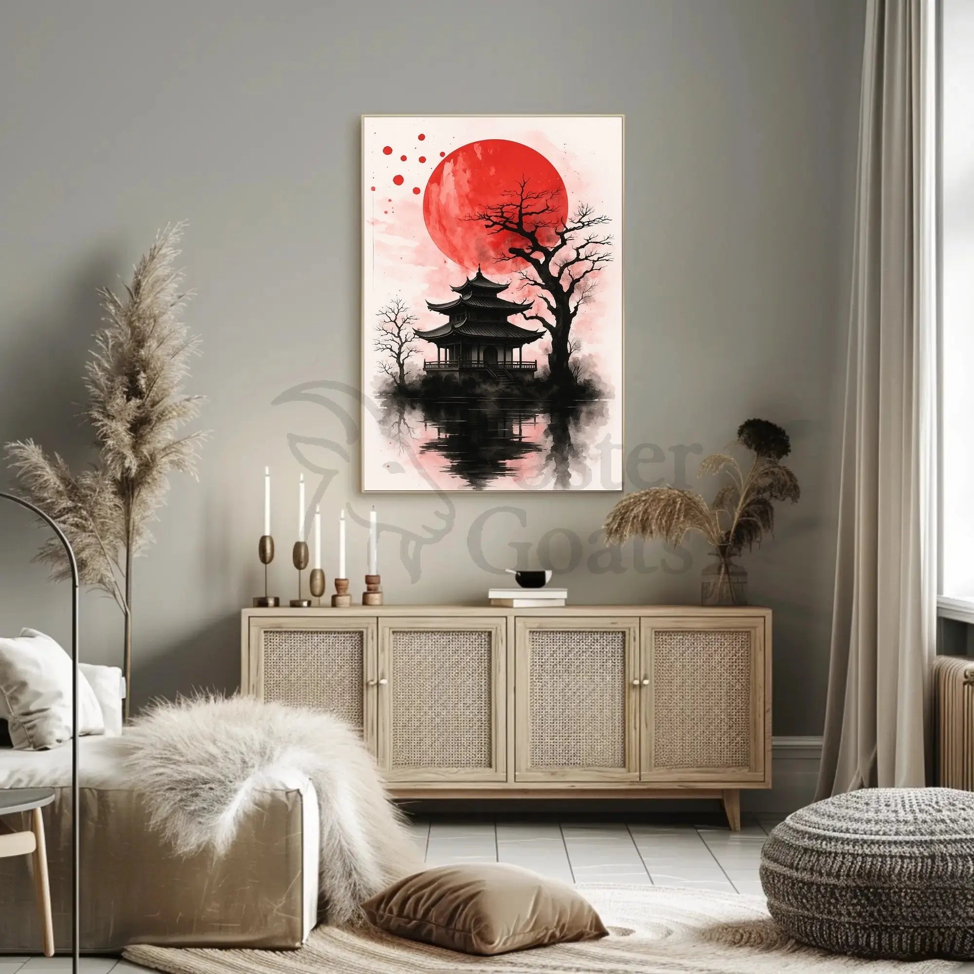 Japanese Pagoda in Sumi-e Style Cultural Heritage Poster PosterGoat