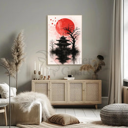 Japanese Pagoda in Sumi-e Style Cultural Heritage Poster PosterGoat
