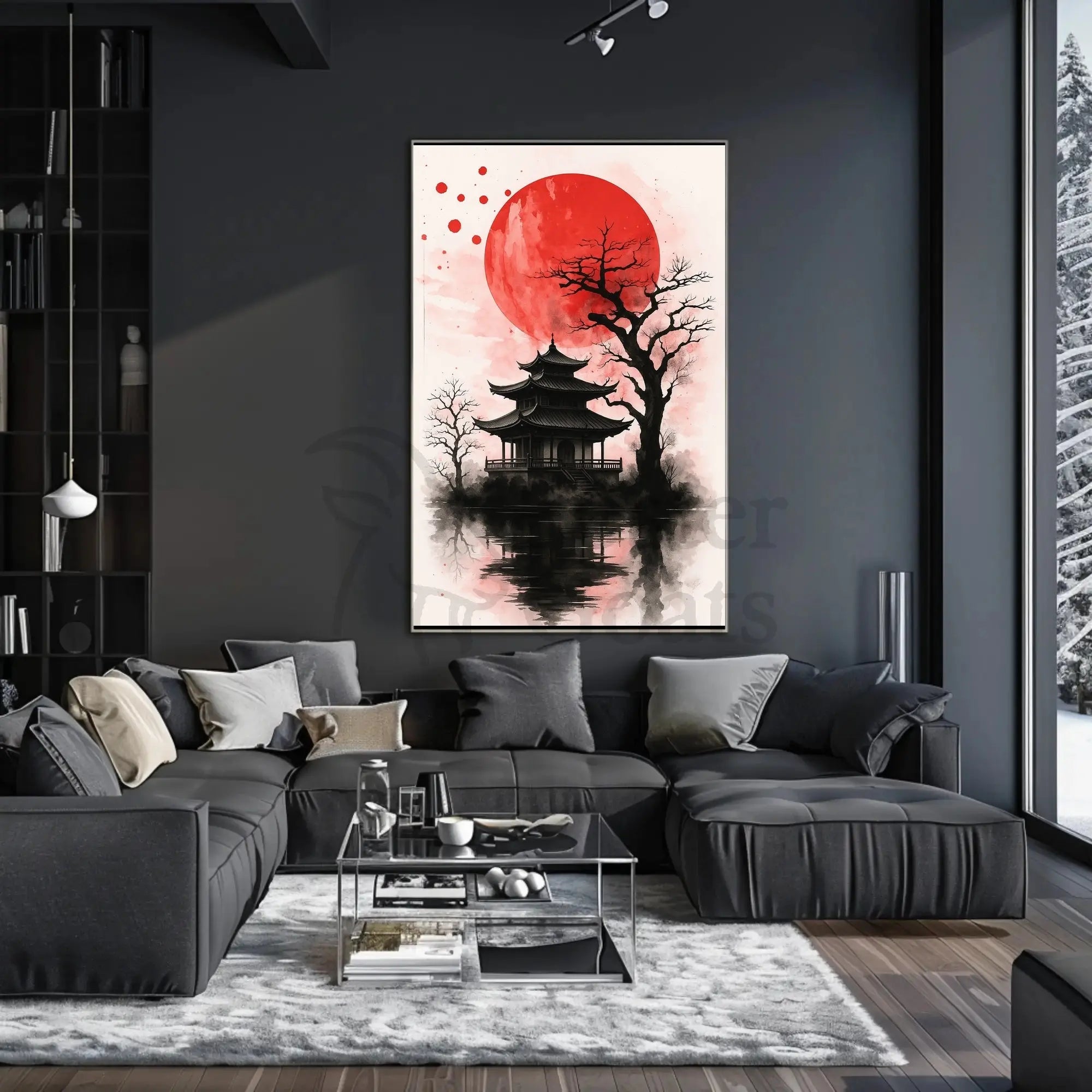 Japanese Pagoda in Sumi-e Style Cultural Heritage Poster PosterGoat