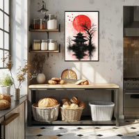 Japanese Pagoda in Sumi-e Style Cultural Heritage Poster PosterGoat