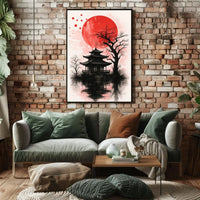 Japanese Pagoda in Sumi-e Style Cultural Heritage Poster PosterGoat