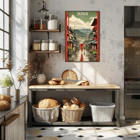 Japanese Street Scene with Mount Fuji Cultural or Heritage Poster PosterGoat