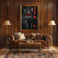 Japanese Street Scene with Rainy Noir Atmosphere Poster PosterGoat