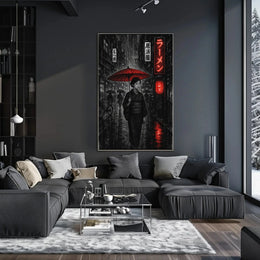 Japanese Street Scene with Rainy Noir Atmosphere Poster PosterGoat