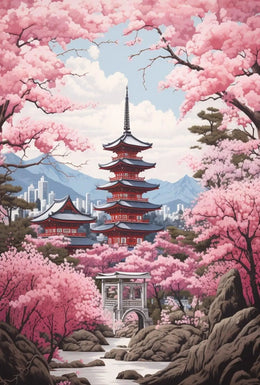 Japanese Tranquility Cherry Blossom Garden Cultural or Heritage Poster PosterGoat