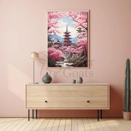 Japanese Tranquility Cherry Blossom Garden Cultural or Heritage Poster PosterGoat