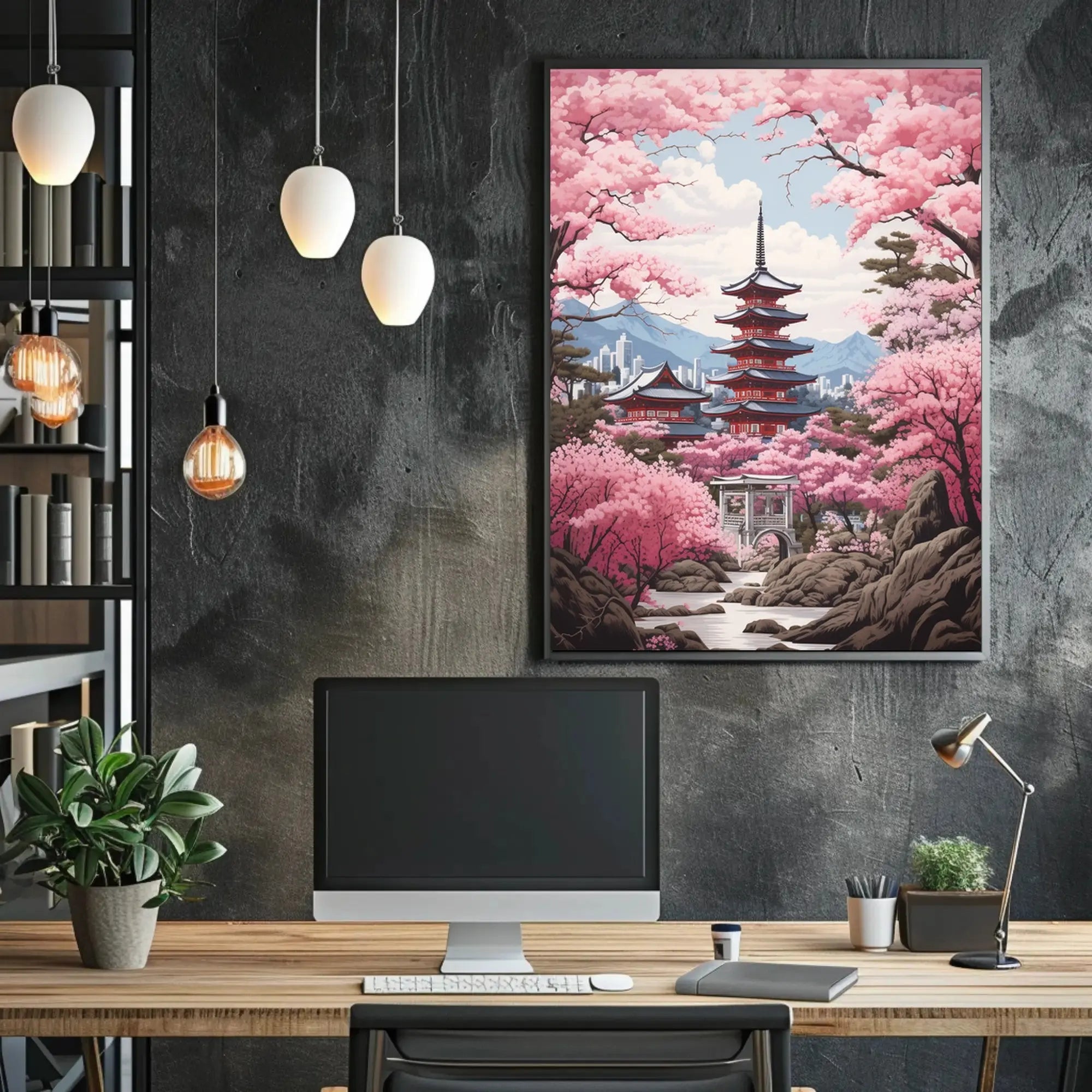Japanese Tranquility Cherry Blossom Garden Cultural or Heritage Poster PosterGoat