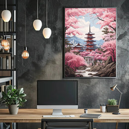 Japanese Tranquility Cherry Blossom Garden Cultural or Heritage Poster PosterGoat
