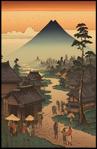Japanese Ukiyo-e Landscape with Mount Fuji - Cultural or Heritage Poster PosterGoat