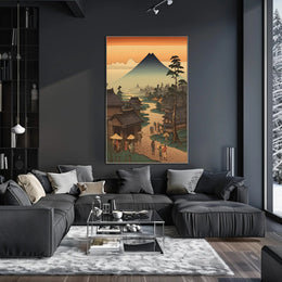 Japanese Ukiyo-e Landscape with Mount Fuji - Cultural or Heritage Poster PosterGoat