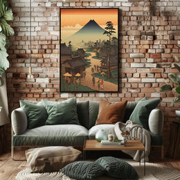 Japanese Ukiyo-e Landscape with Mount Fuji - Cultural or Heritage Poster PosterGoat