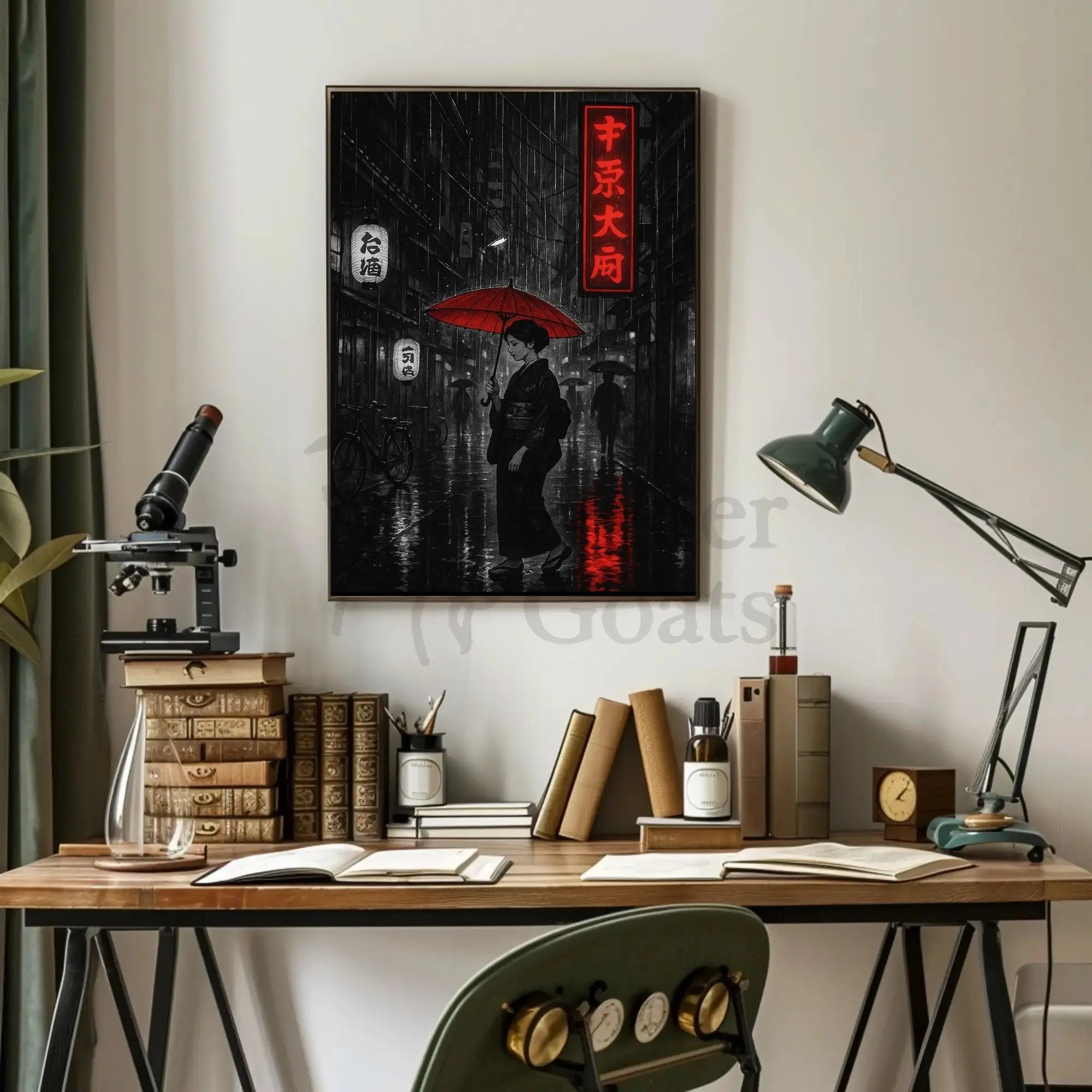 Japanese Urban Nightscape: Atmospheric Art Scene Cultural or Heritage Poster PosterGoat