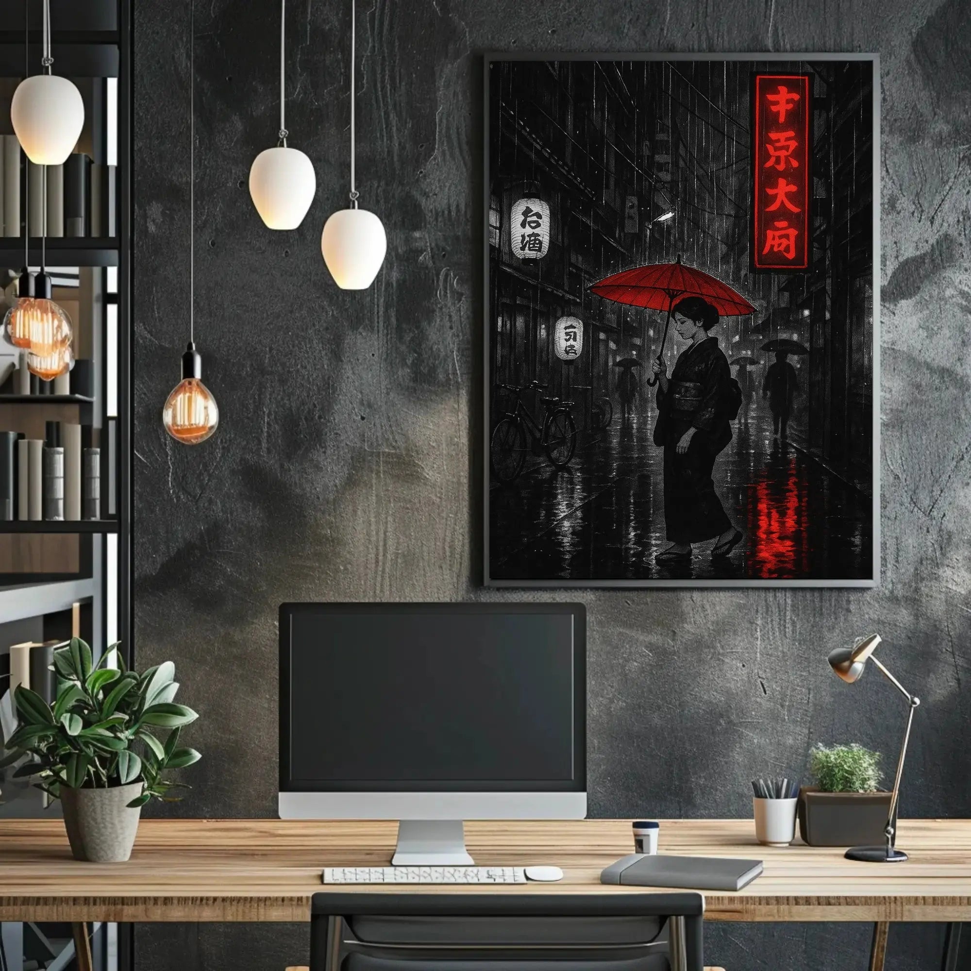 Japanese Urban Nightscape: Atmospheric Art Scene Cultural or Heritage Poster PosterGoat