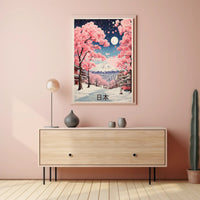 Japanese Winter Cherry Blossoms with Mount Fuji Landscape Poster PosterGoat