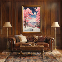Japanese Winter Cherry Blossoms with Mount Fuji Landscape Poster PosterGoat