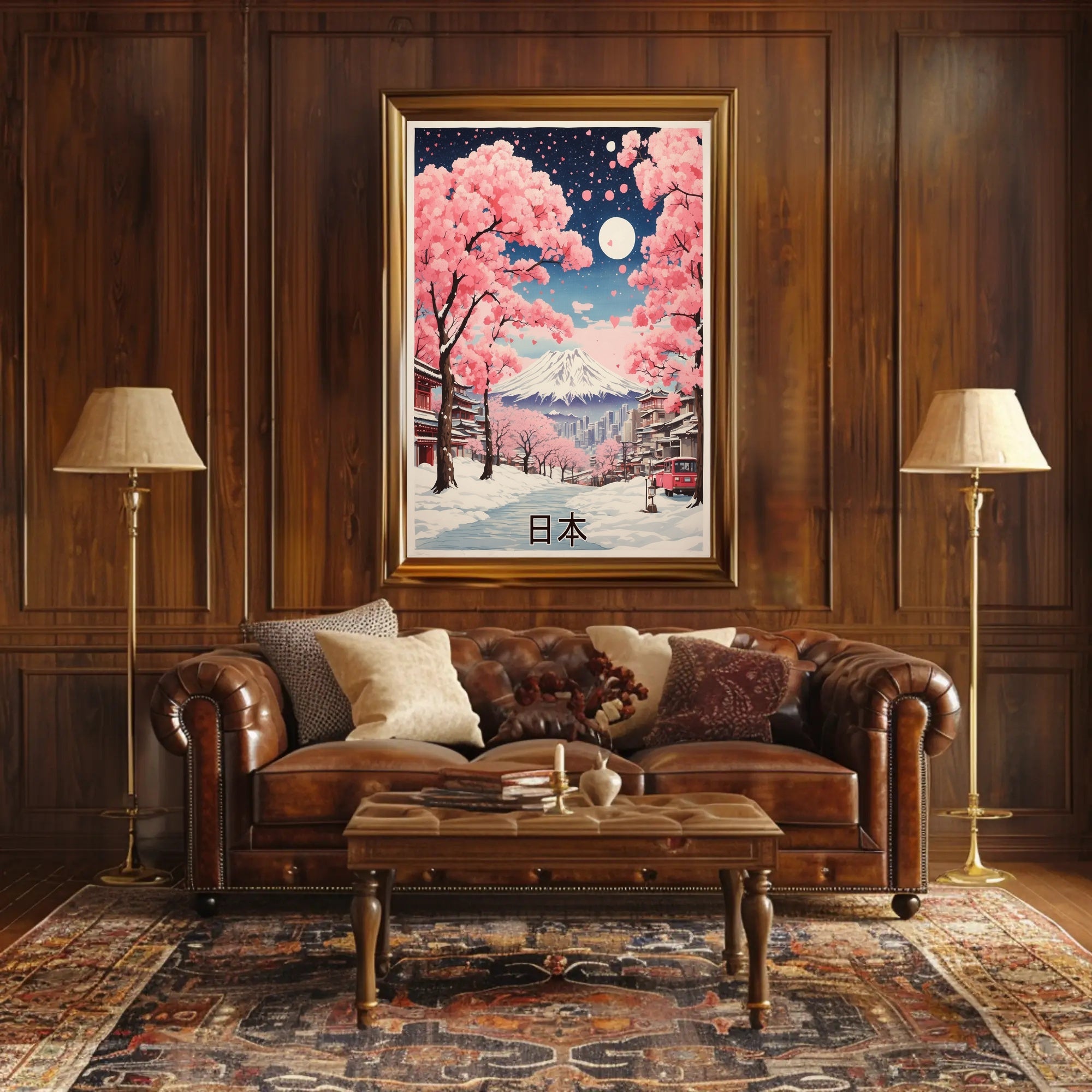 Japanese Winter Cherry Blossoms with Mount Fuji Landscape Poster PosterGoat