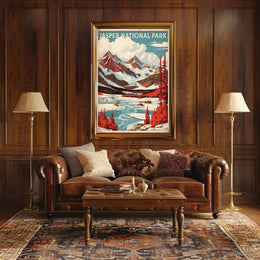 Jasper National Park Vintage Landscape National Park Poster PosterGoat