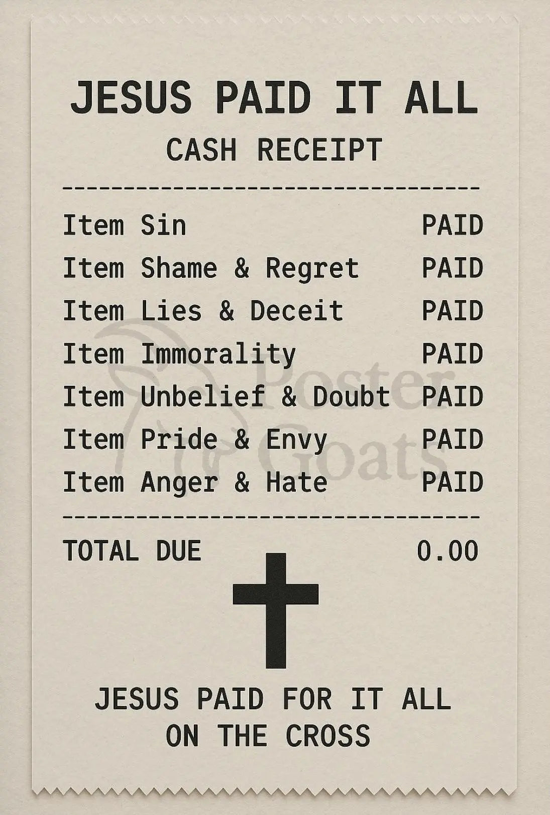 Jesus Paid Sins Redemption Artistic Spiritual Poster PosterGoat