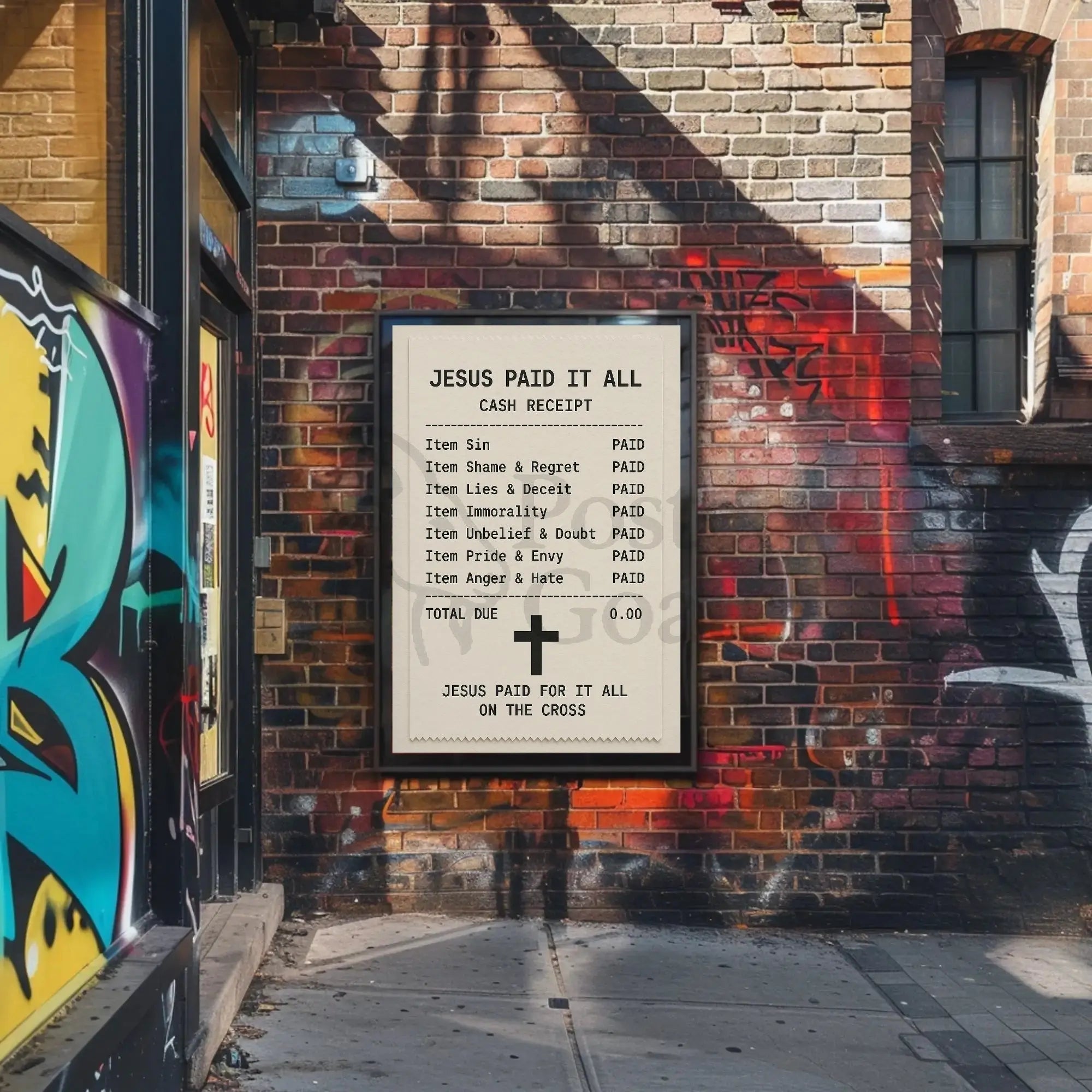 Jesus Paid Sins Redemption Artistic Spiritual Poster PosterGoat