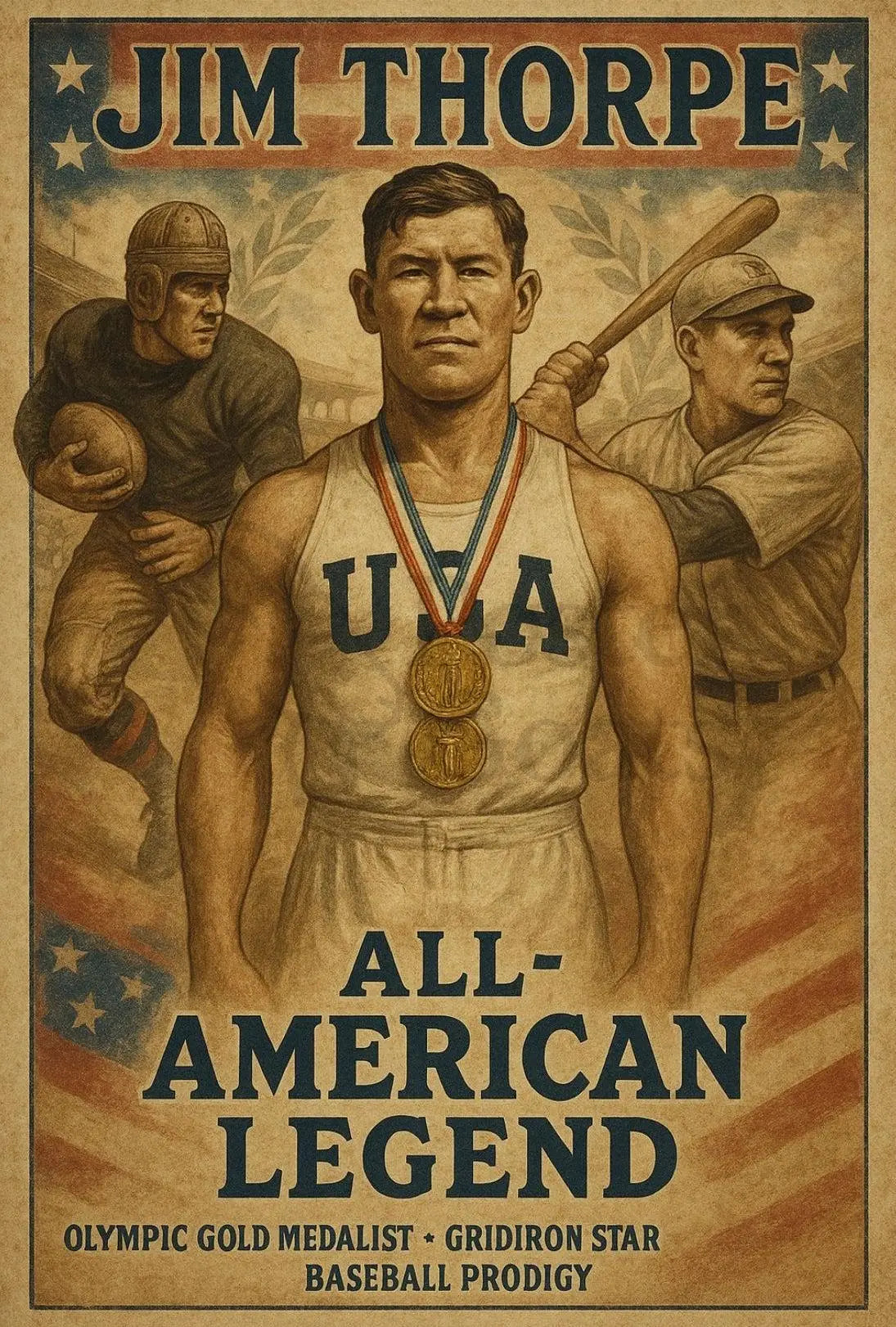 Jim Thorpe Athletic Legend Vintage Sports Poster PosterGoat