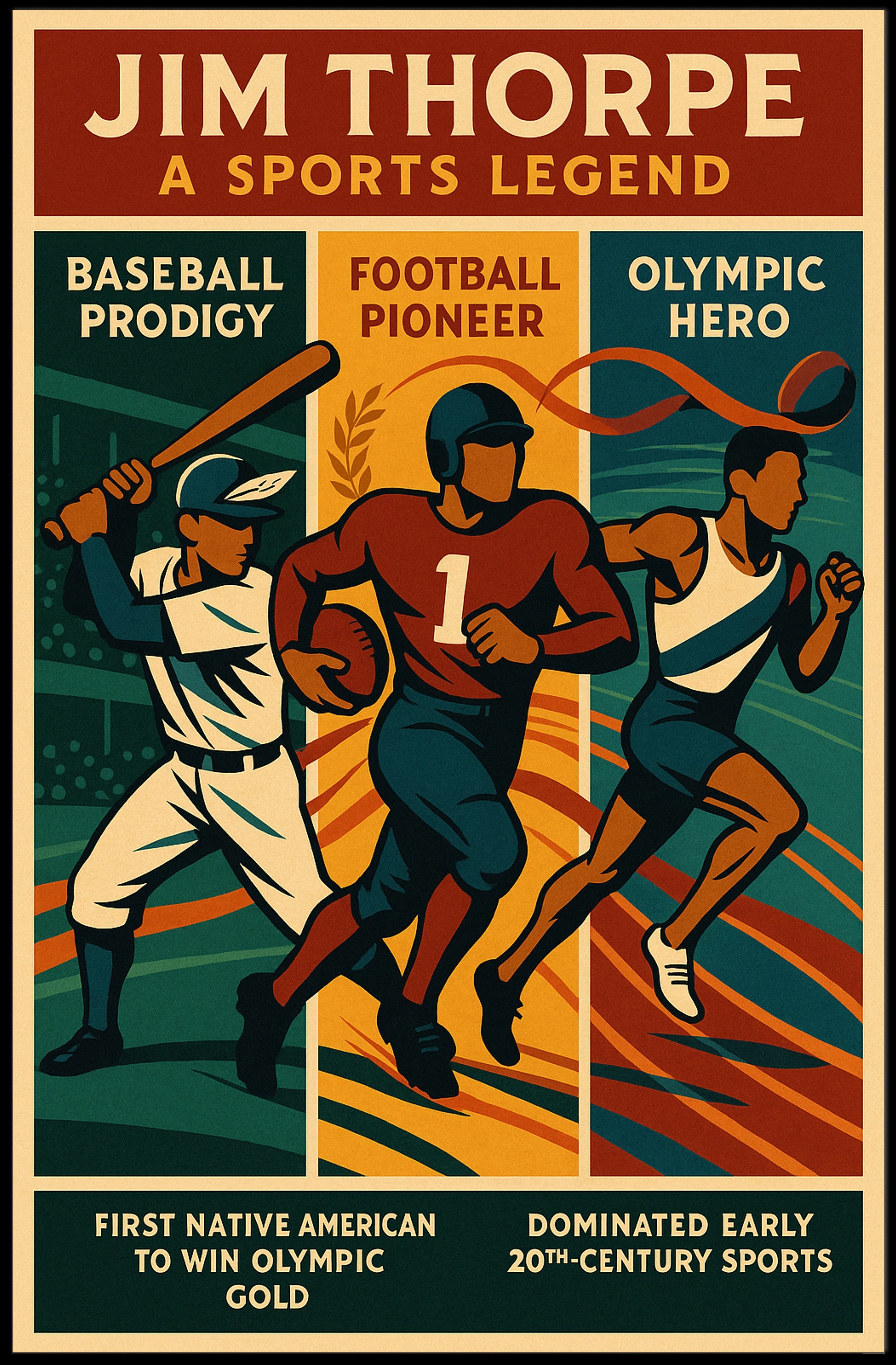 Jim Thorpe Sports Legend Wall Art Print PosterGoat