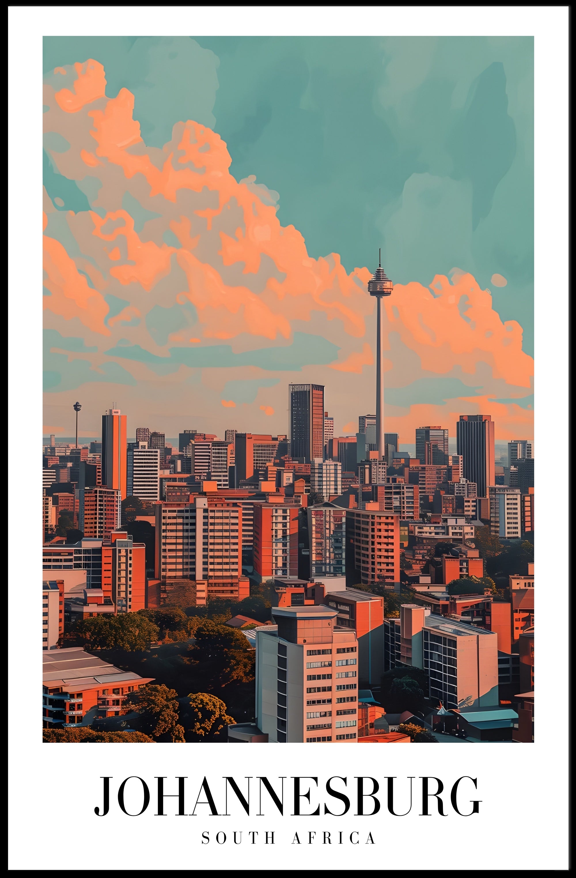 Johannesburg Skyline Vintage Cityscape Modern Travel Poster PosterGoat