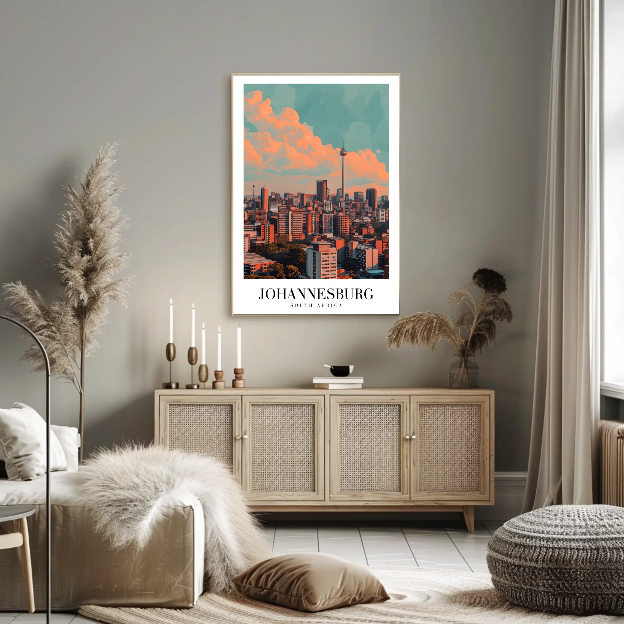 Johannesburg Skyline Vintage Cityscape Modern Travel Poster PosterGoat