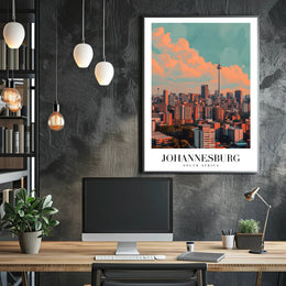 Johannesburg Skyline Vintage Cityscape Modern Travel Poster PosterGoat