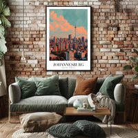 Johannesburg Skyline Vintage Cityscape Modern Travel Poster PosterGoat