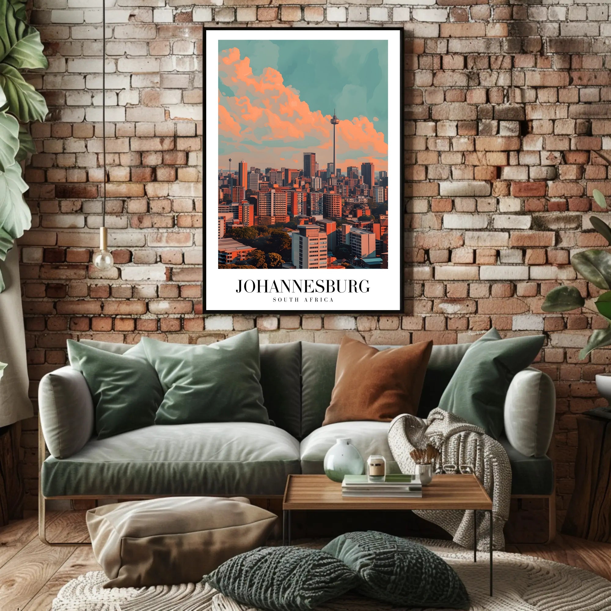Johannesburg Skyline Vintage Cityscape Modern Travel Poster PosterGoat