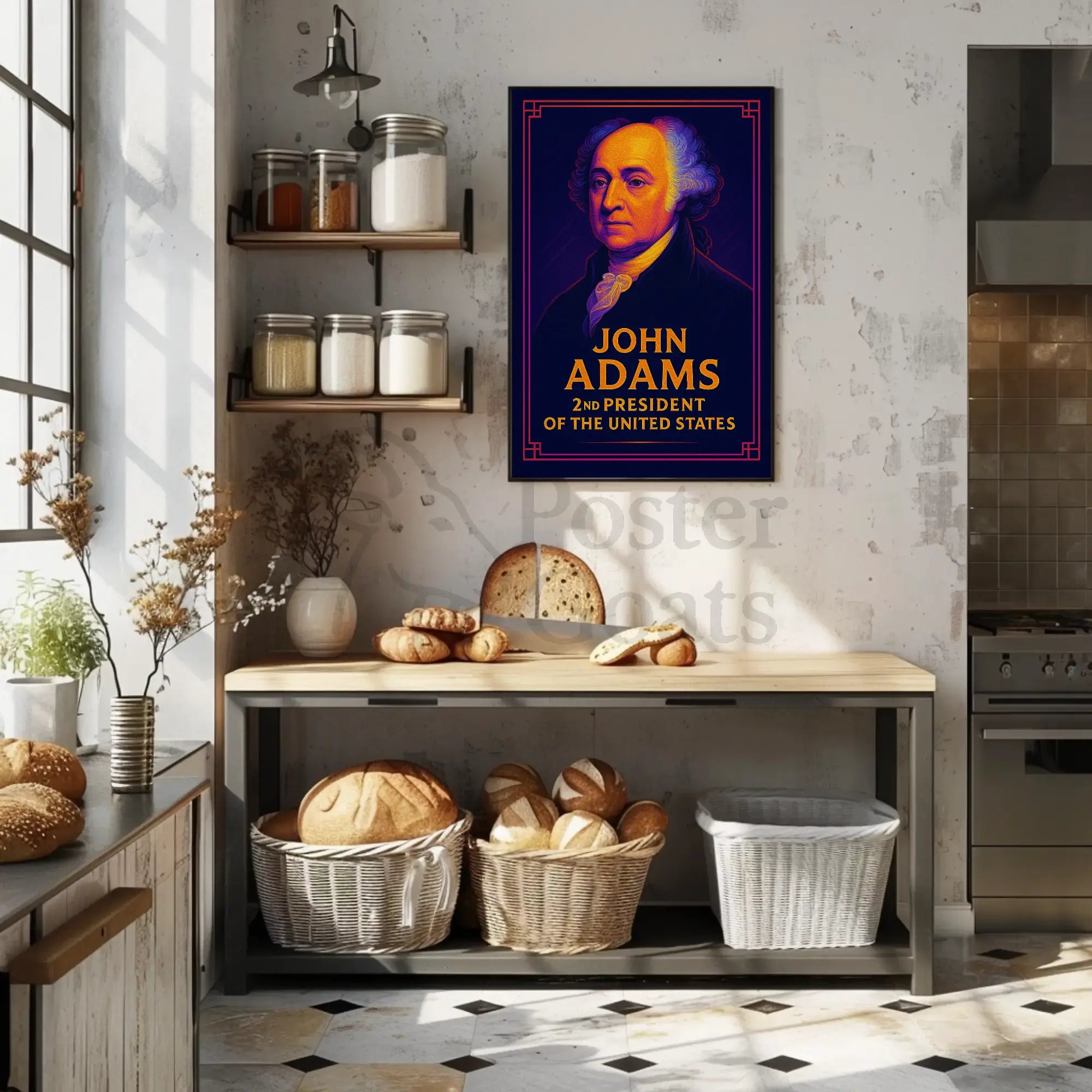 John Adams Vibrant Modern Historical Presidential Poster PosterGoat