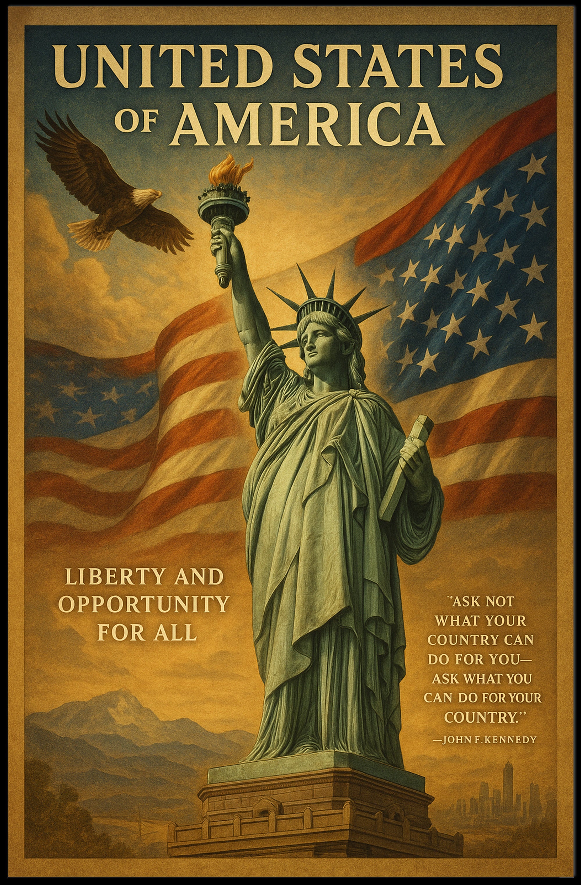 John F. Kennedy Quote Liberty and Opportunity Poster PosterGoat