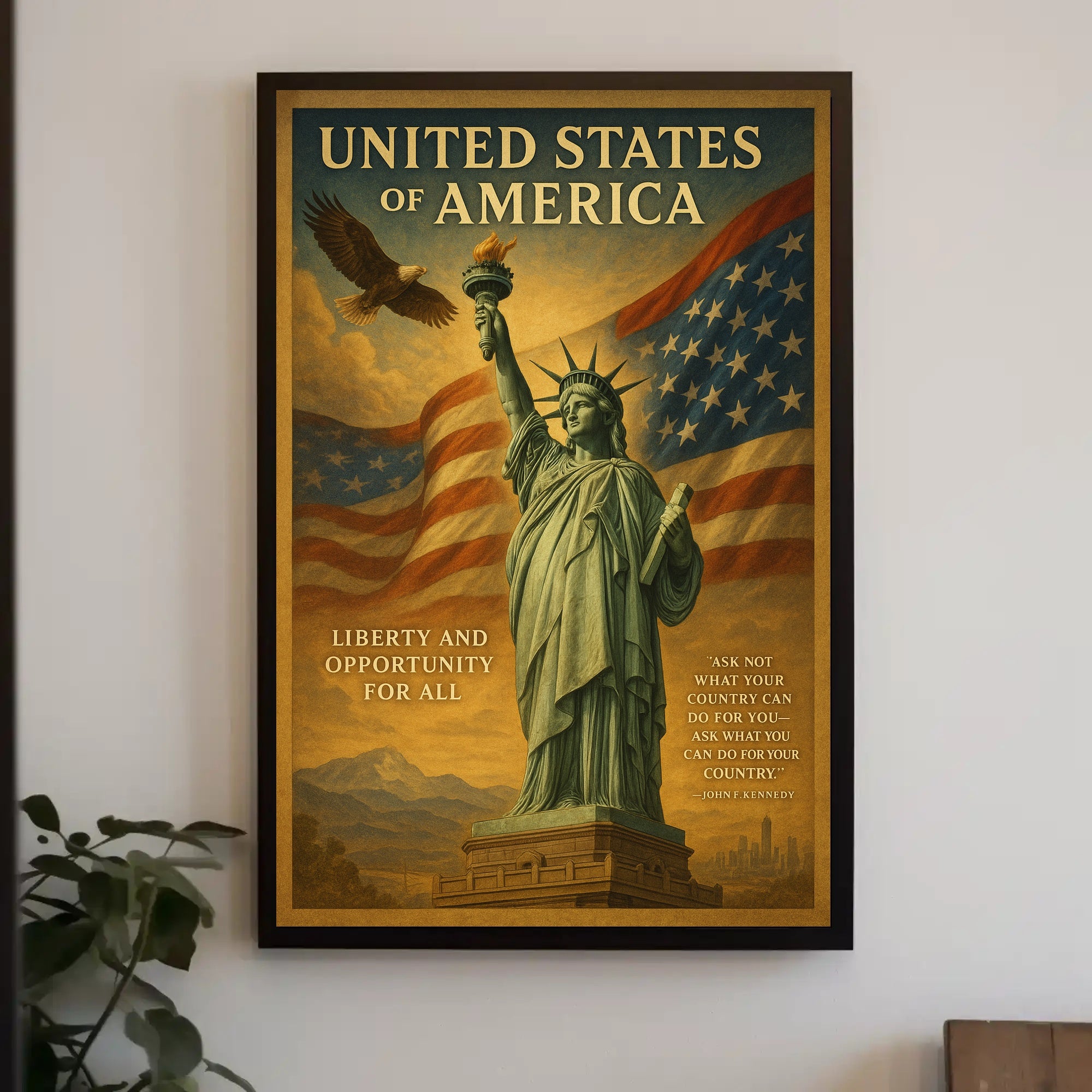 John F. Kennedy Quote Liberty and Opportunity Poster PosterGoat