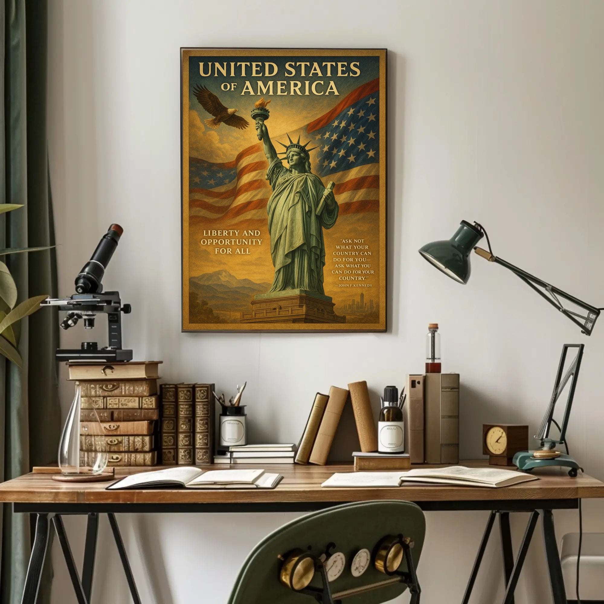 John F. Kennedy Quote Liberty and Opportunity Poster PosterGoat