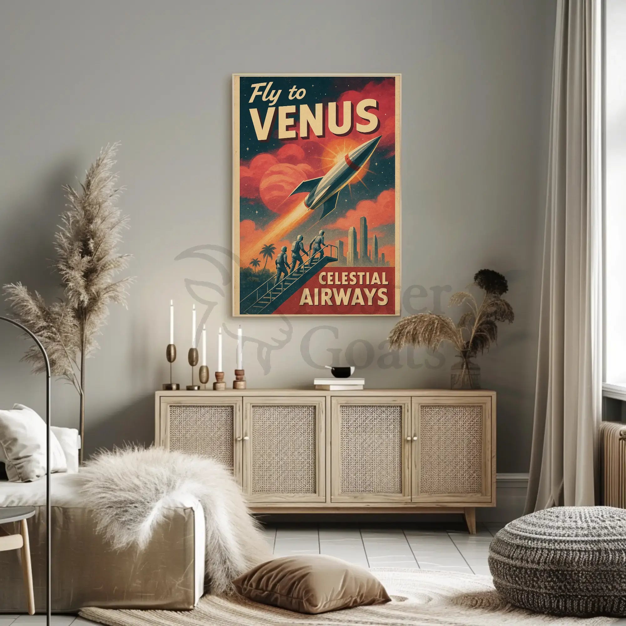 Journey to Venus with Celestial Airways Sci-Fi Poster PosterGoat