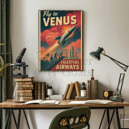 Journey to Venus with Celestial Airways Sci-Fi Poster PosterGoat