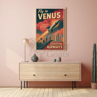 Journey to Venus with Celestial Airways Sci-Fi Poster PosterGoat