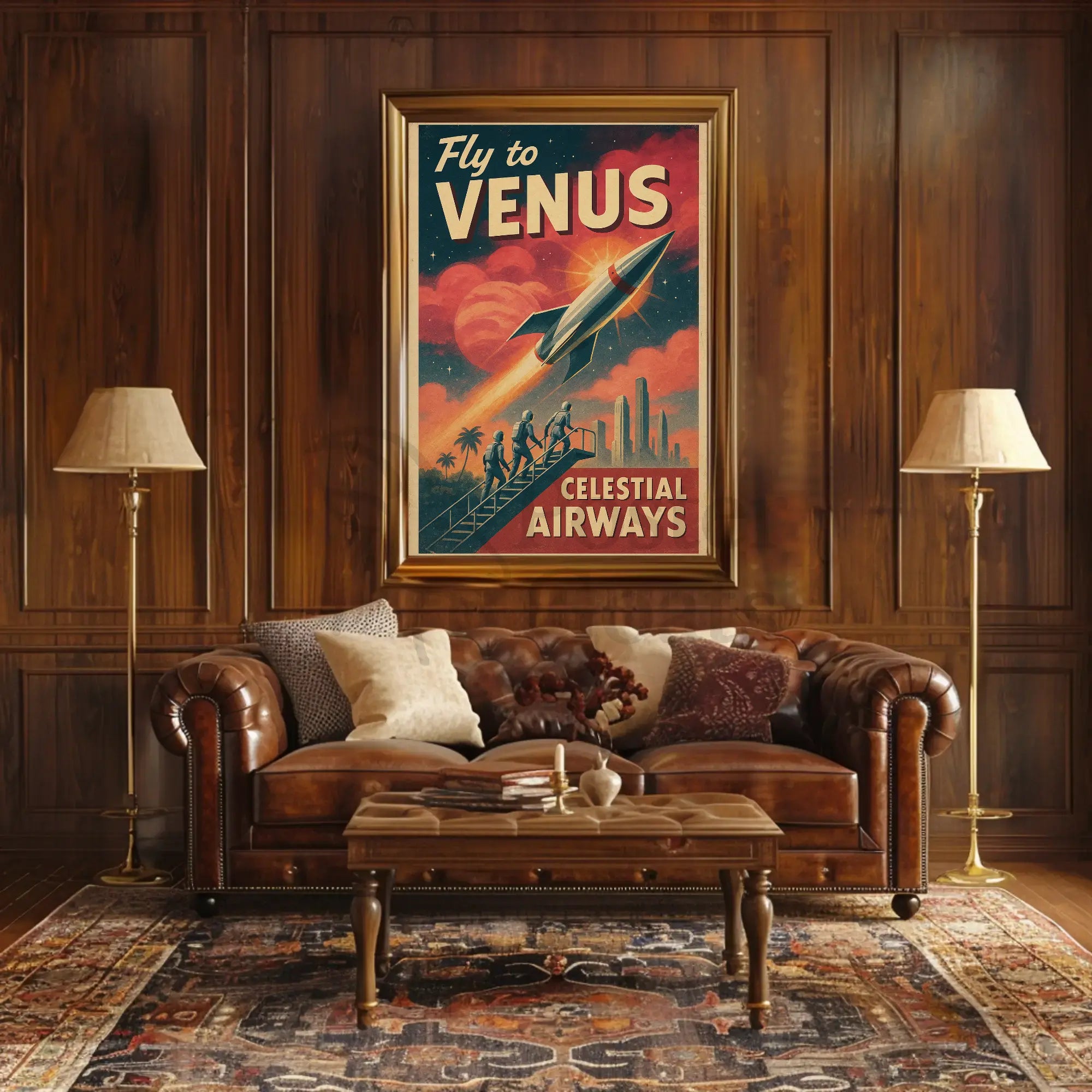 Journey to Venus with Celestial Airways Sci-Fi Poster PosterGoat