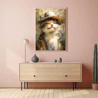Joyful Cat in Hat Artistic Animal Poster PosterGoat