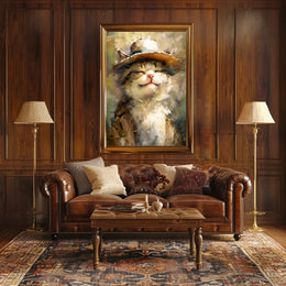 Joyful Cat in Hat Artistic Animal Poster PosterGoat