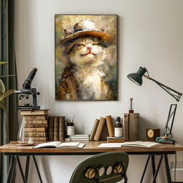 Joyful Cat in Hat Artistic Animal Poster PosterGoat
