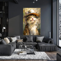 Joyful Cat in Hat Artistic Animal Poster PosterGoat