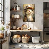 Joyful Cat in Hat Artistic Animal Poster PosterGoat